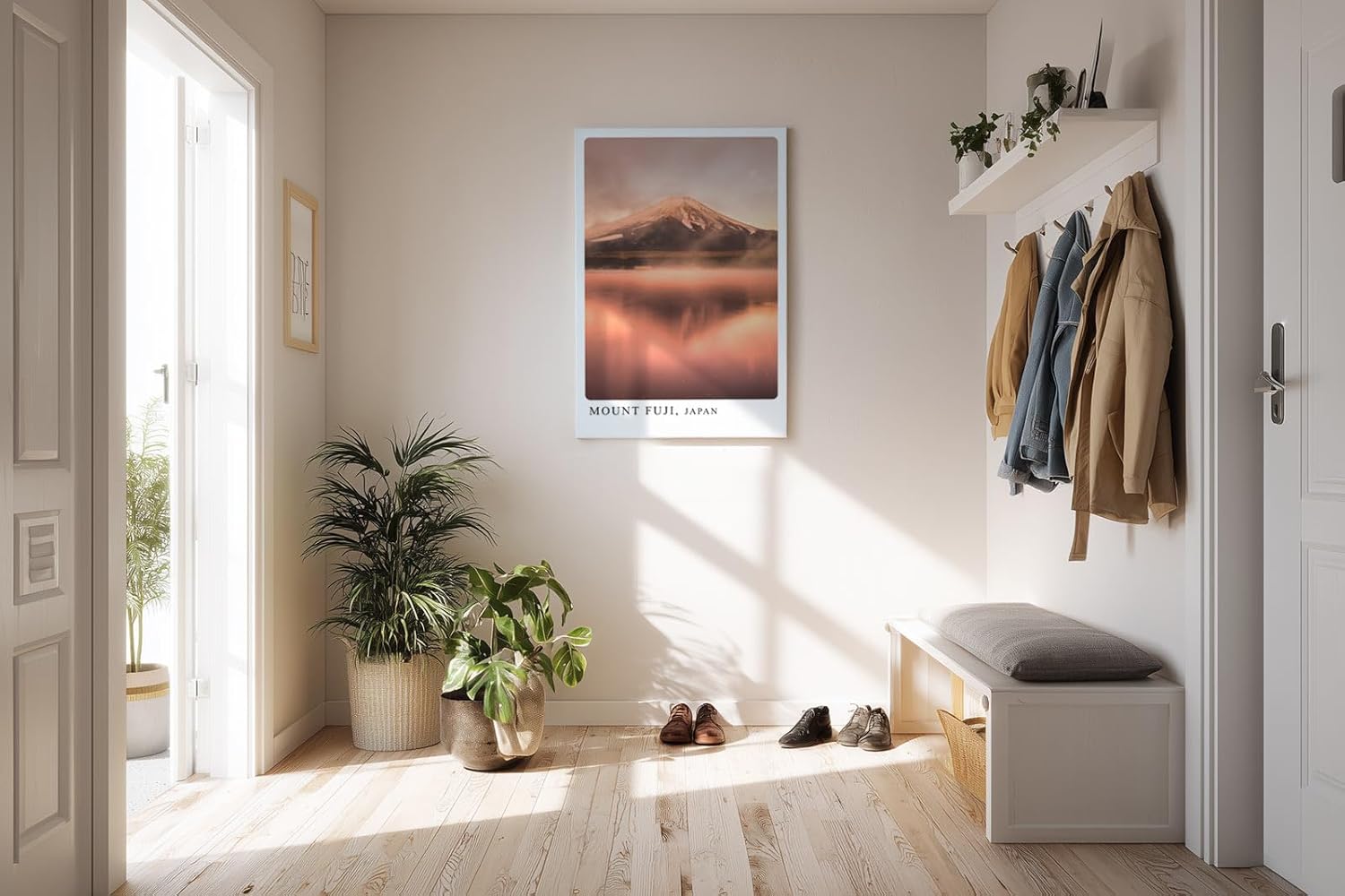 Paul Sinus Kunstdruck 40x60cm Mount Fuji mit rosa Himmel und Wasserspiegelung am Abend