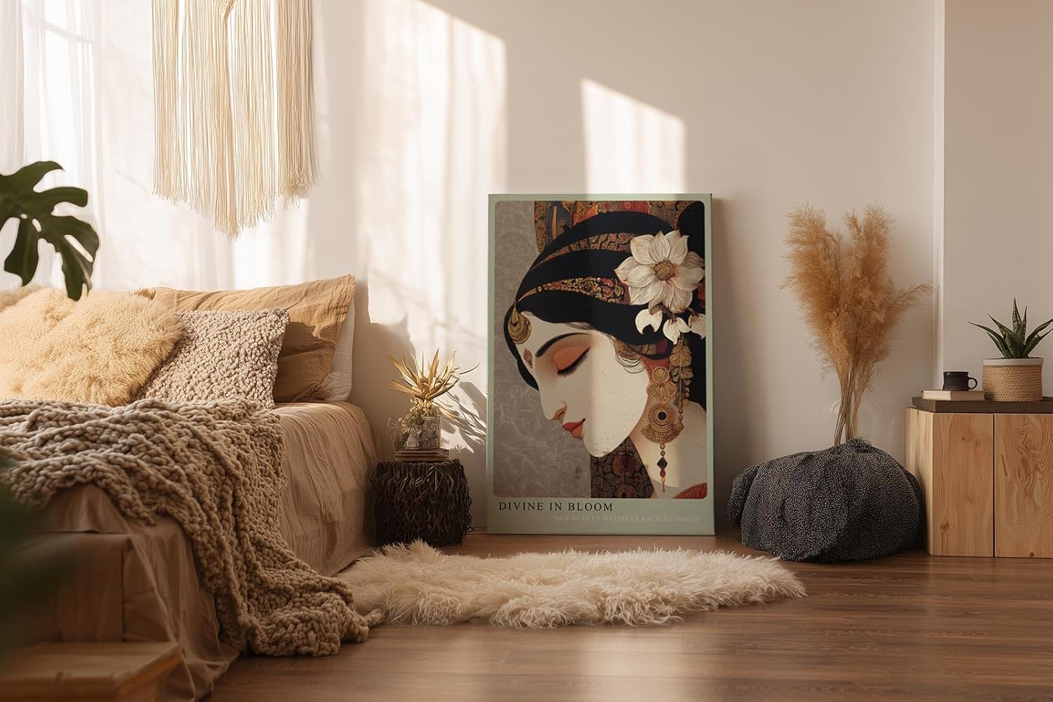 Paul Sinus Wandbild in 40x60cm Divine in Bloom mit stilisiertem Frauenportrait und floralen Ornamenten für edle Wandgestaltung