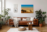 Sinus Art Wandbild 120x80cm Großartiges Bergmotiv mit schimmernden Gipfeln und weiten Ebenen im Lichtspiel