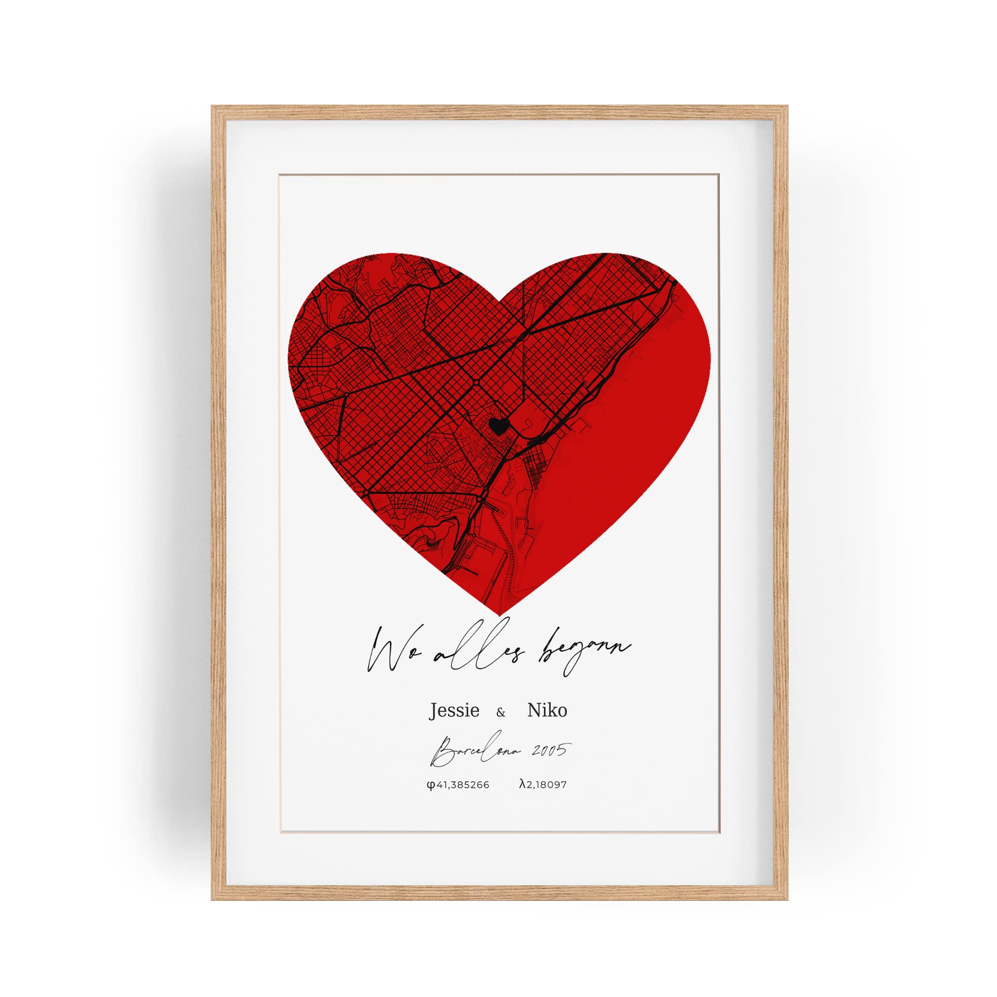 Paul Sinus Bilderrahmen mit deinen GPS Koordinaten und Namen. 30cm x 42cm Holz Wechselrahmen mit Glas und Passepartout. Personalisierte Geschenkidee. LOVE. (ohne Rahmen)