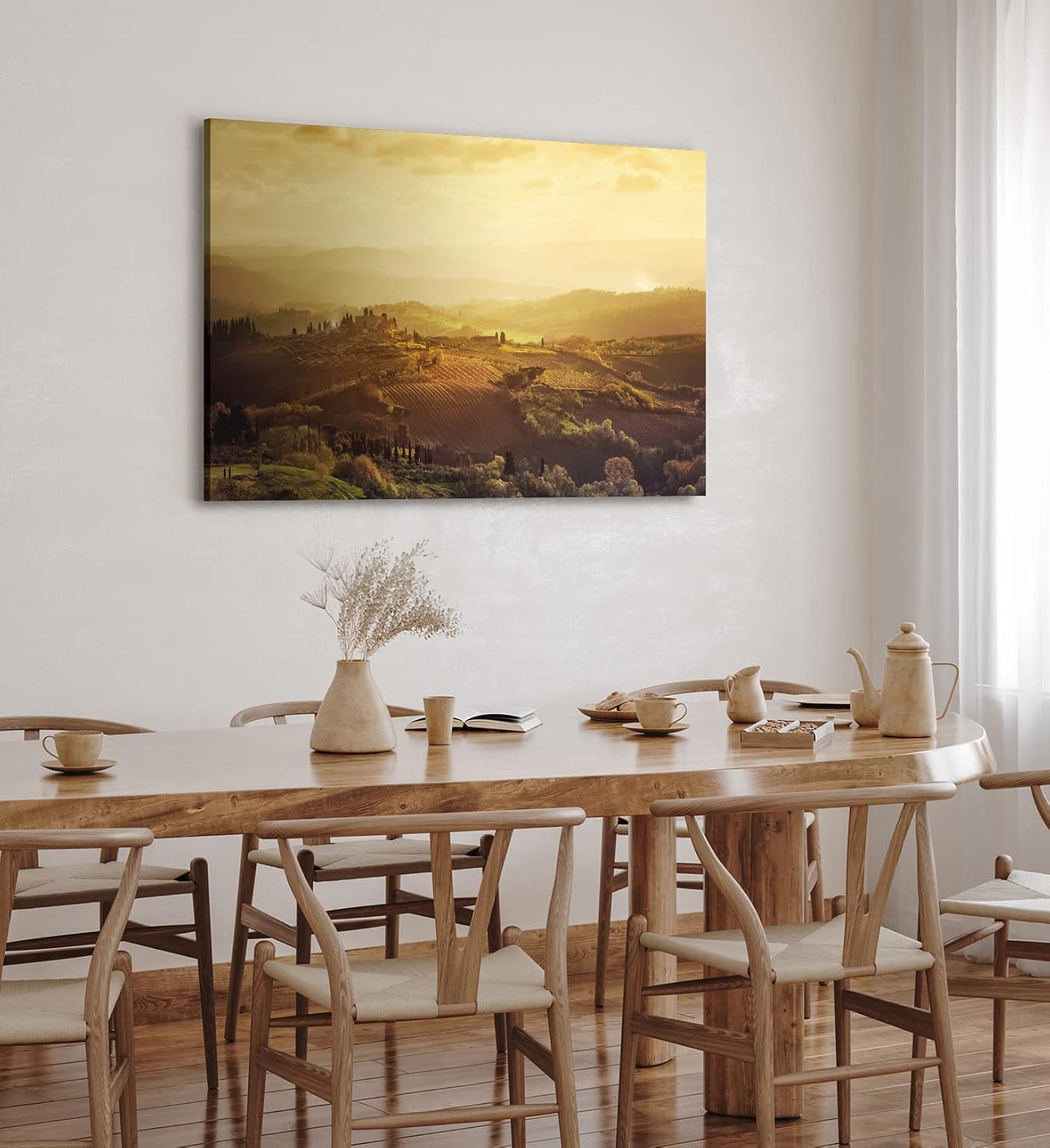 Paul Sinus Wandbild 120x80cm Toskana Landschaft Italien Finca Morgentau Grün