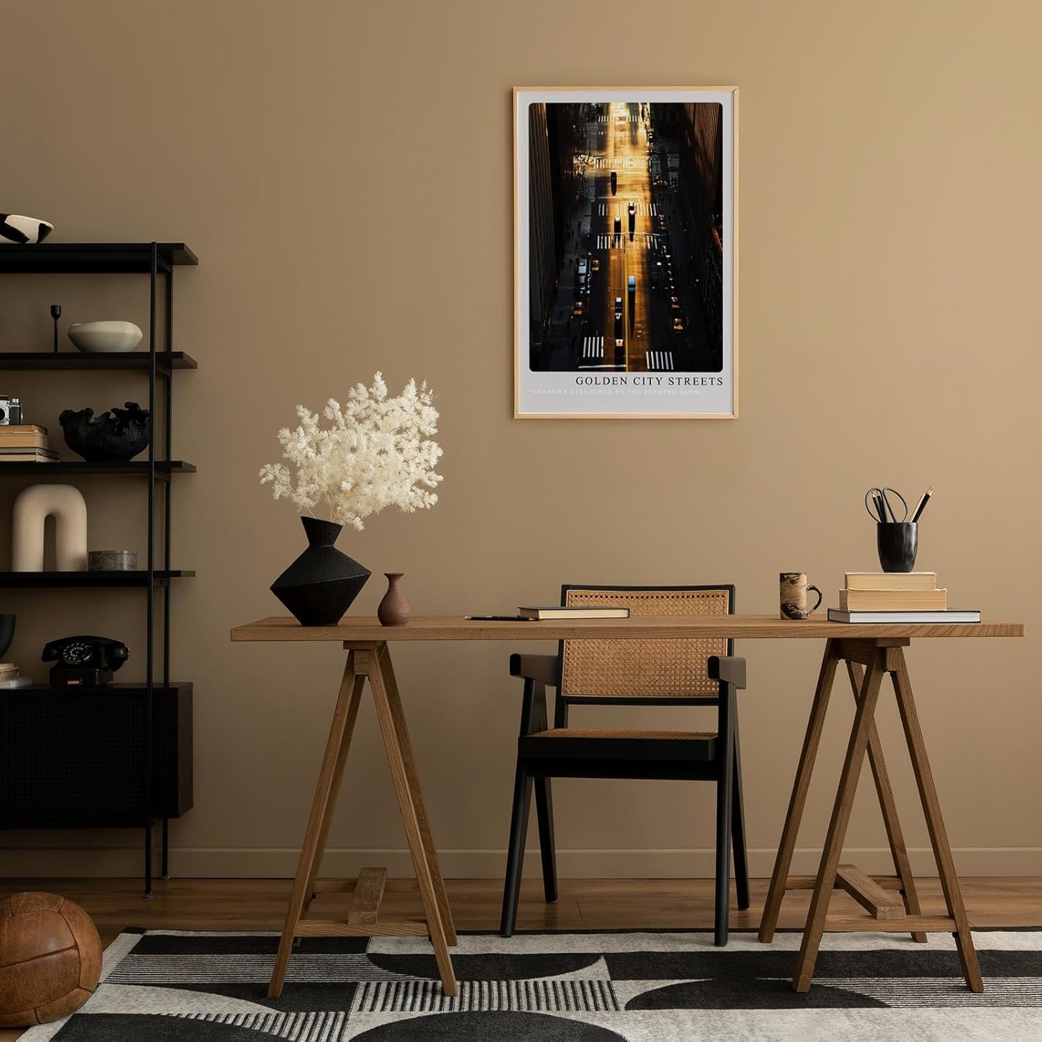 Paul Sinus Leinwandbild 60x90cm Golden City Streets Leinwandbild spektakuläre Straßenszene im goldenen Abendlicht mit faszinierendem Schattenspiel