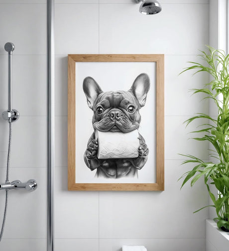 Paul Sinus Poster/Leinwandbild/Rahmenoption Lustiges Hundebild – Witzige Klo-Deko fürs Gäste-WC – Perfekt für Humorvolle