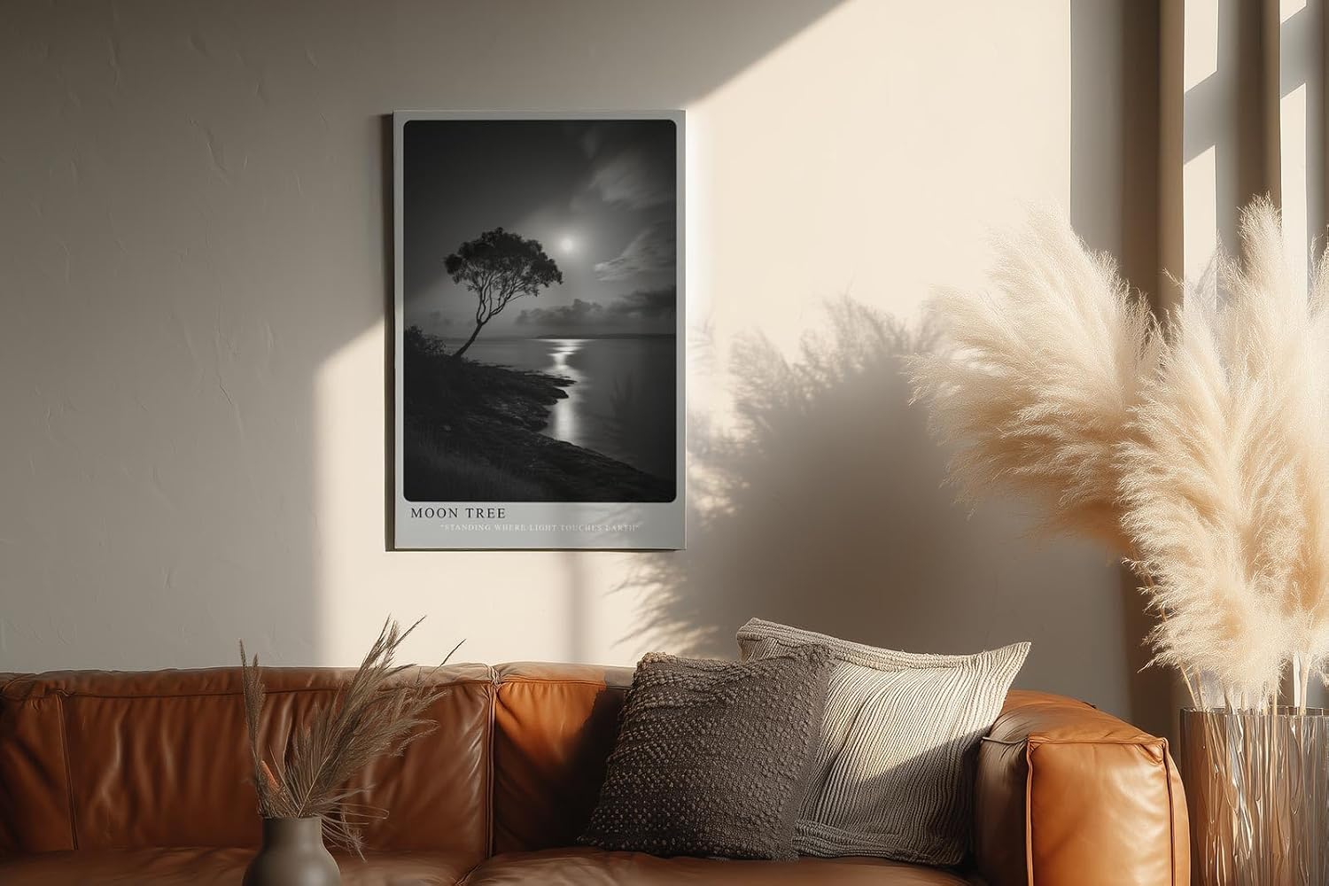 Paul Sinus Wandbild in 40x60cm Moon Tree – stimmungsvolle Schwarz-Weiß-Landschaft mit Baum am Ufer im Mondlicht
