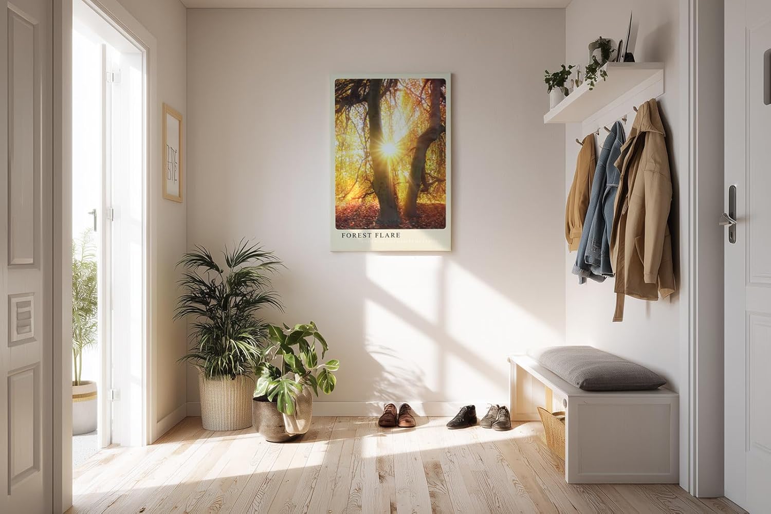 Paul Sinus Kunstdruck 40x60cm Forest Flare – Sonnenstrahlen im goldenen Herbstwald mit leuchtendem Laub