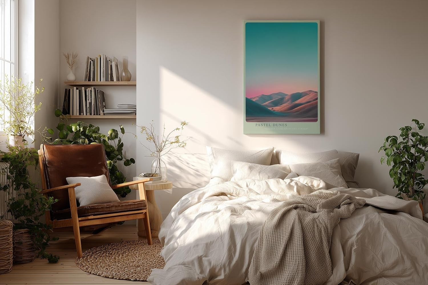 Paul Sinus Wandbild in 40x60cm Pastel Dunes mit sanft geschwungenen Dünen im goldenen Abendlicht für elegante Wandgestaltung