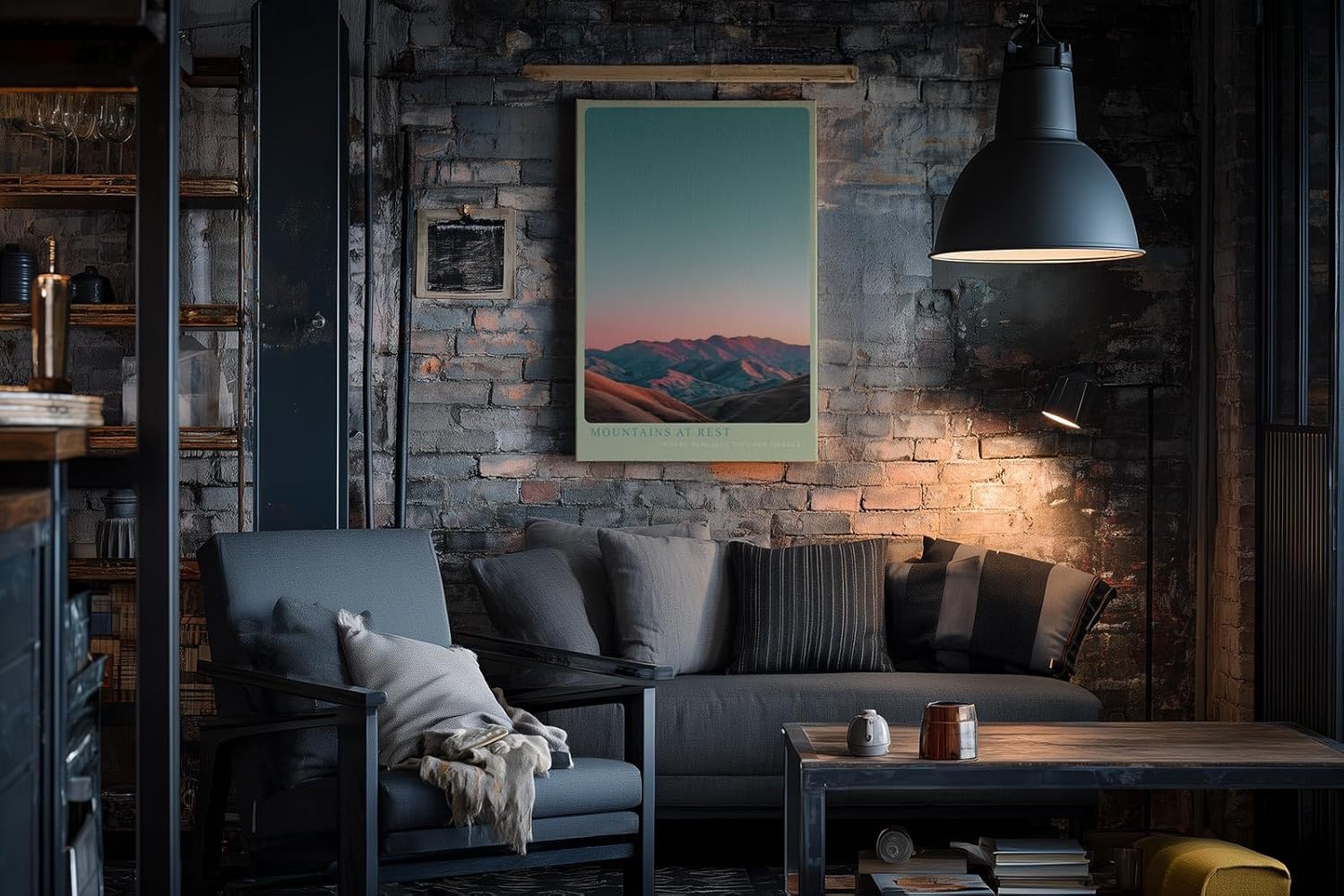 Paul Sinus Wandbild in 40x60cm Mountains at Rest mit von Sonnenlicht gefärbten Bergen unter klarem Himmel für elegante Wandgestaltung