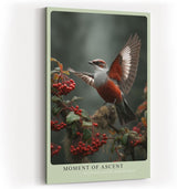 Paul Sinus Wandbild in 40x60cm Moment of Ascent Rot-weißer Vogel im Aufstieg auf einem Zweig mit roten Beeren vor natürlichem Hintergrund