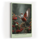 Paul Sinus Wandbild in 40x60cm Moment of Ascent Rot-weißer Vogel im Aufstieg auf einem Zweig mit roten Beeren vor natürlichem Hintergrund