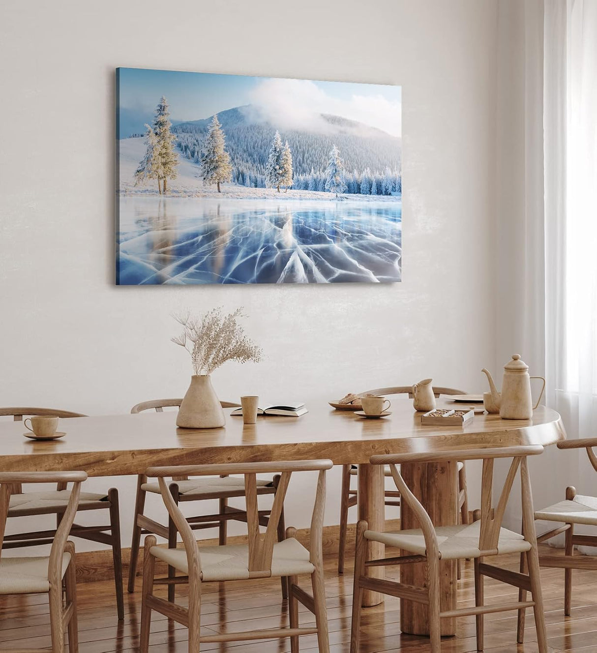 Paul Sinus Wandbild 120x80cm Gefrorener See Eis Schnee Winterlandschaft Tannenwald