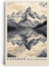 Paul Sinus Leinwandbild 80x120cm Kanadische Bergwelt – Majestätische Rocky Mountains mit spiegelndem Bergsee in stilisierter monochromer Optik