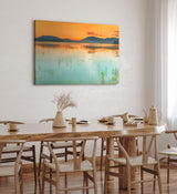 Paul Sinus Wandbild 120x80cm Sonnendämmerung Berge Abendröte See Natur roter Himmel