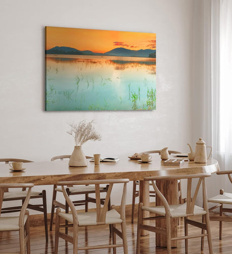 Paul Sinus Wandbild 120x80cm Sonnendämmerung Berge Abendröte See Natur roter Himmel