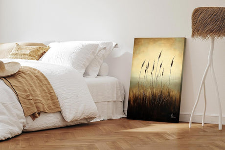 Paul Sinus 60x90cm Wandbild Gräser im Abendlicht – Naturstille in warmem Licht mit floraler Blume