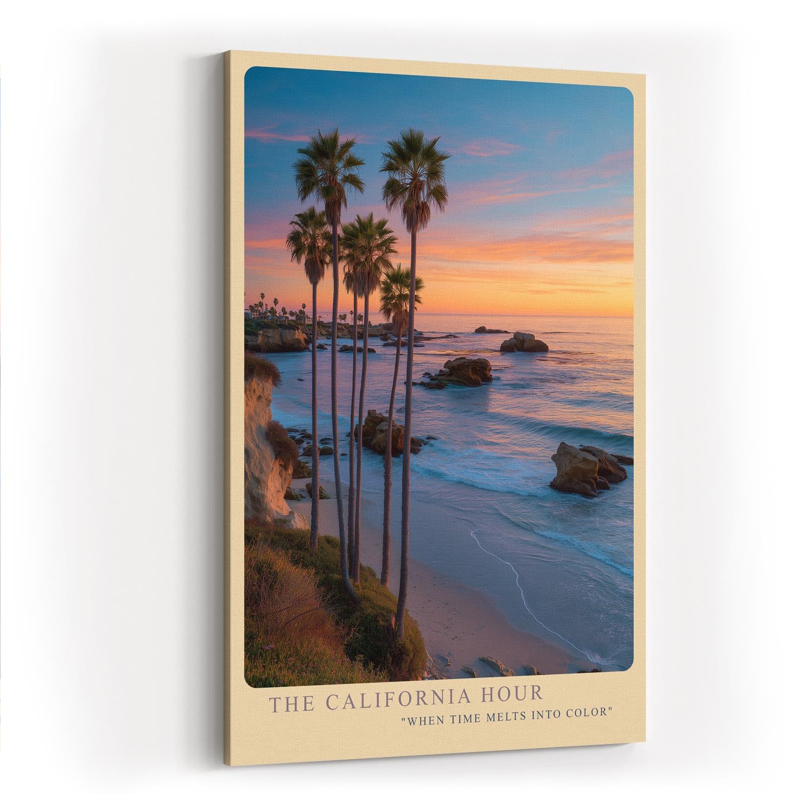 Paul Sinus Wandbild in 40x60cm The California Hour mit Sonnenuntergang und Palmenküste in warmen Farbtönen für elegante Wandgestaltung