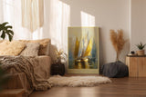 Paul Sinus Wandbild in 80x120cm Reflection Regatta – Goldene und weiße Segelboote in harmonischer Komposition auf spiegelndem Wasser