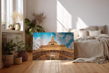 Sinus Art Wandbild 120x80cm Atemberaubende Perspektive auf den Eiffelturm mit imposanter Himmelsszenerie