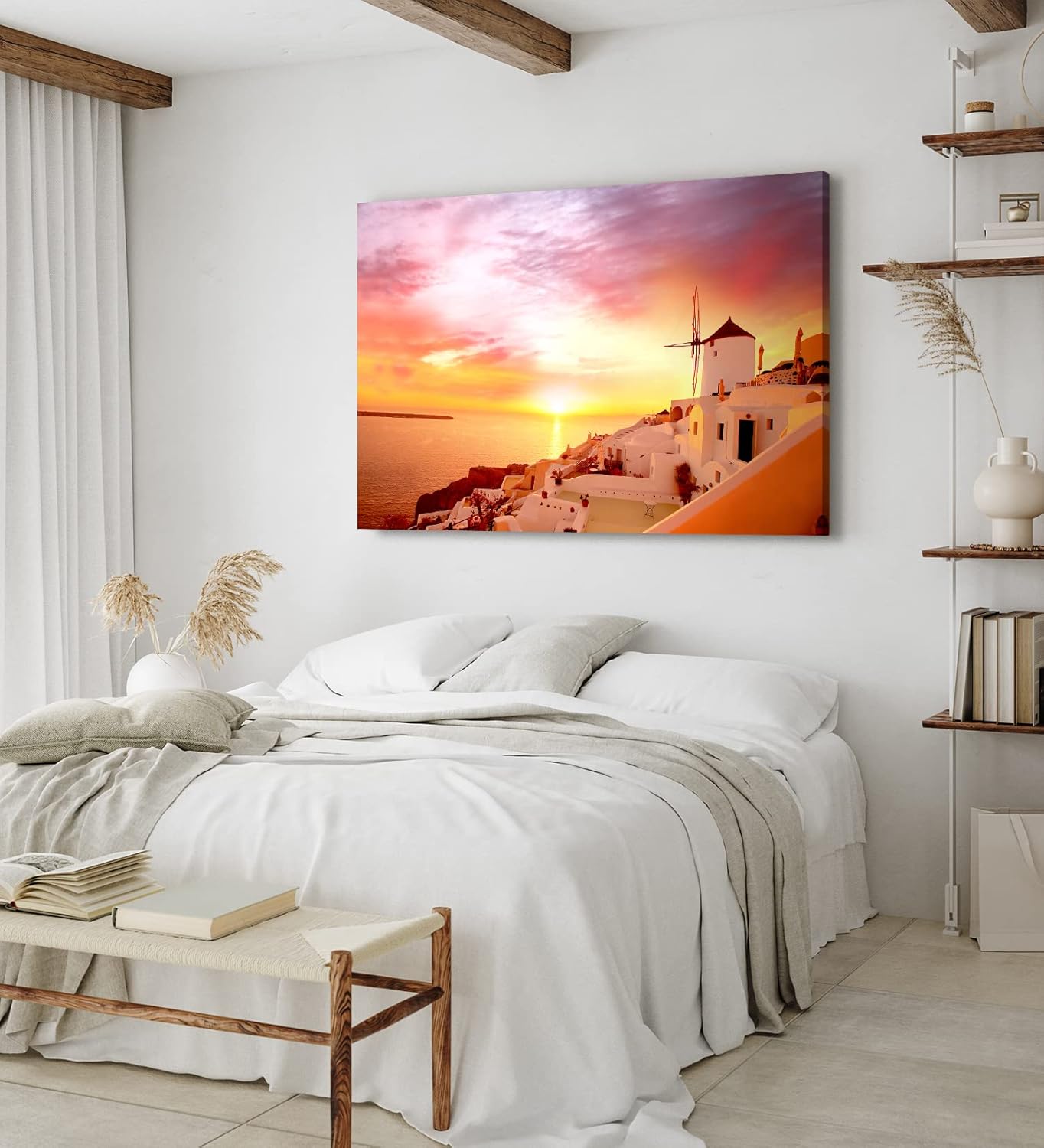 Paul Sinus Wandbild 120x80cm Santorini Mittelmeer Windmühle Sonnenuntergang Rot
