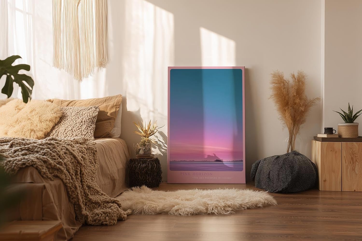 Paul Sinus Wandbild in 40x60cm Pink Horizon mit farbintensivem Sonnenaufgangshimmel in Pinkund Blautönen für moderne Wandgestaltung
