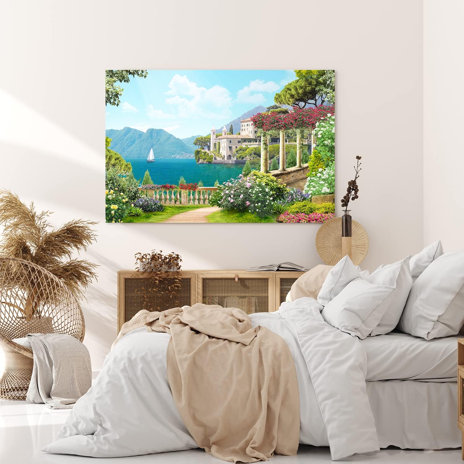 Paul Sinus Wandbild 120x80cm Gardasee Italien Kunstvoll Berge Villa Garten Blumen
