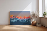 Sinus Art Wandbild 120x80cm Leuchtend rote Bergspitzen im ersten Sonnenlicht mit kühler Schneelandschaft