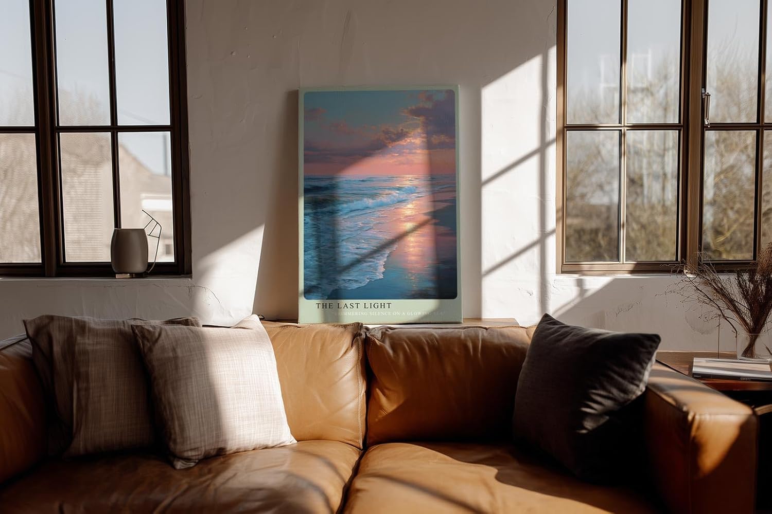 Paul Sinus Wandbild in 40x60cm Letztes Licht am Meer mit leuchtendem Sonnenuntergang und sanftem Wellenspiel