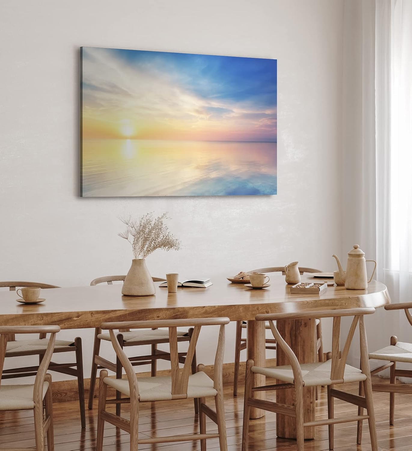 Paul Sinus Wandbild 120x80cm Stille See Meer Ozean Sonne Horizont Blau Sonnenuntergang