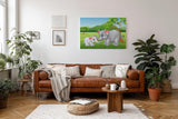 Sinus Art Wandbild 120x80cm Liebevoll gezeichnete Elefantenmutter mit Baby in lebendiger Naturkulisse