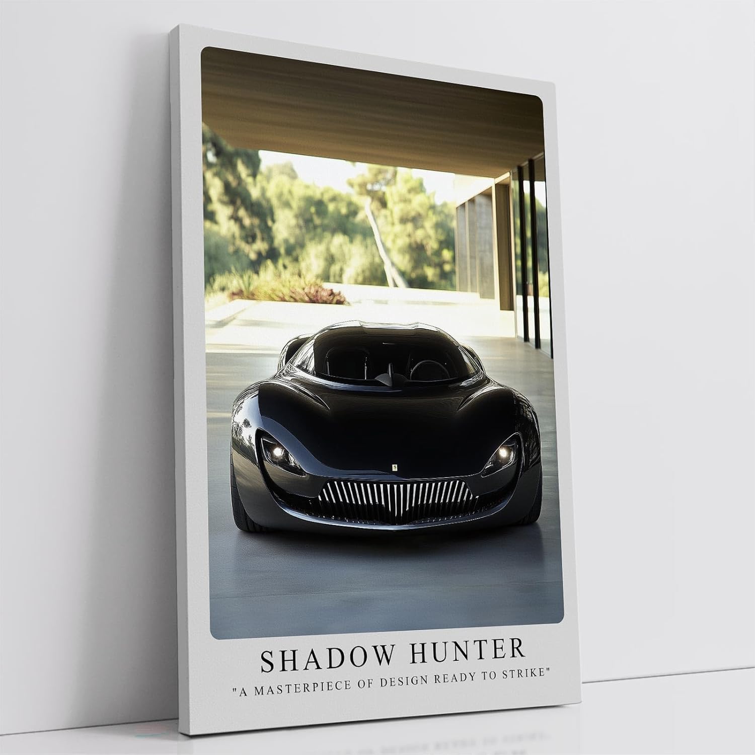 Paul Sinus Leinwandbild 60x90cm futuristischer schwarzer Supersportwagen mit aggressivem Design und luxuriöser Ästhetik in moderner Architektur