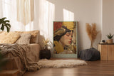 Paul Sinus Wandbild in 40x60cm The Bird's Secret – Poetisches Porträt einer Frau mit Vogel und floraler Umrahmung in sanften Farbtönen
