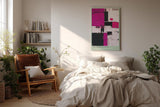 Paul Sinus Wandbild in 40x60cm The Magenta Grid – Strukturiertes abstraktes Kunstwerk in Pink, Schwarz und Weiß mit dynamischer Wirkung