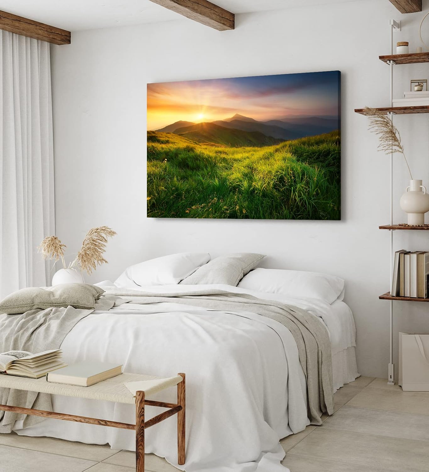 Paul Sinus Wandbild 120x80cm Alpenlandschaft Berge Wiesen Sonnenuntergang Natur