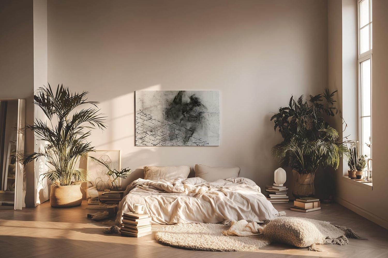 Sinus Art Wandbild 120x80cm Abstraktes Porträt, handschriftliche Elemente und rauchige Strukturen in Schwarzweiß