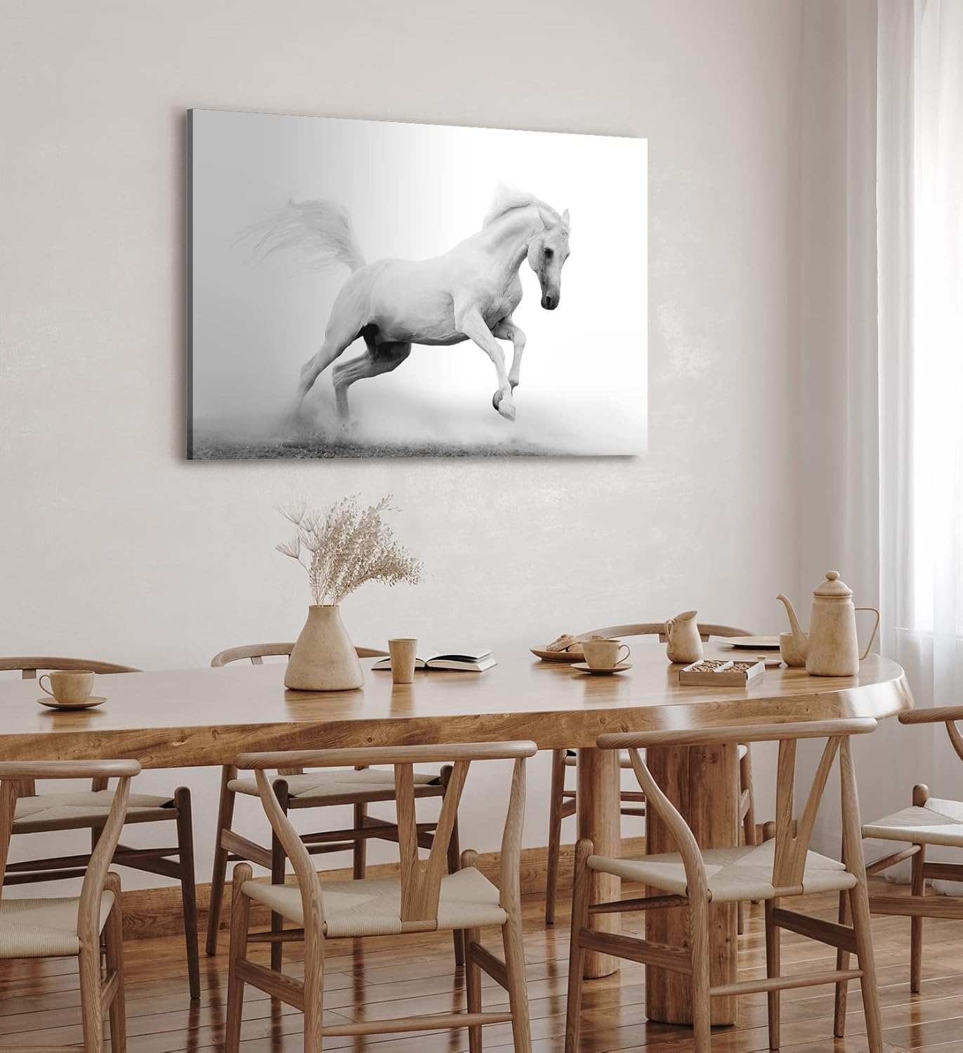 Paul Sinus Wandbild 120x80cm Weißes Pferd Wildpferd Schwarz Weiß Fotokunst
