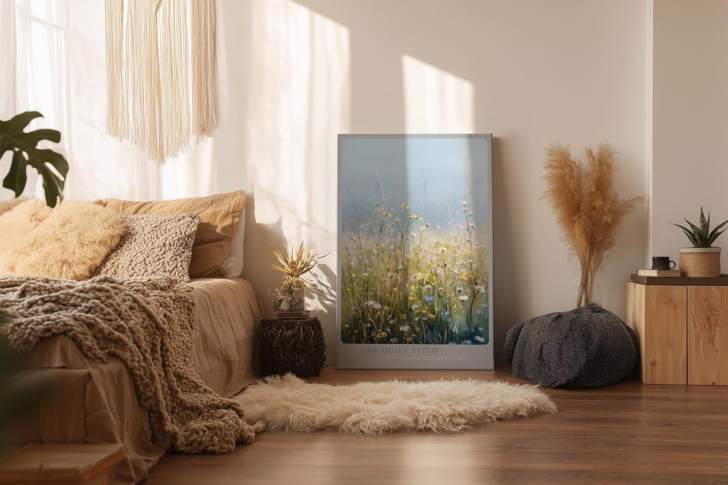 Paul Sinus Wandbild in 40x60cm The Quiet Field Sanfte Wildblumenwiese in Pastellfarben unter klarem Himmel für ruhige und harmonische Raumakzente