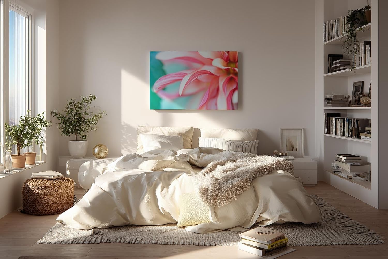 Sinus Art Wandbild 120x80cm Detailreiche Nahaufnahme einer rosafarbenen Dahlie mit geschwungenen Blütenblättern