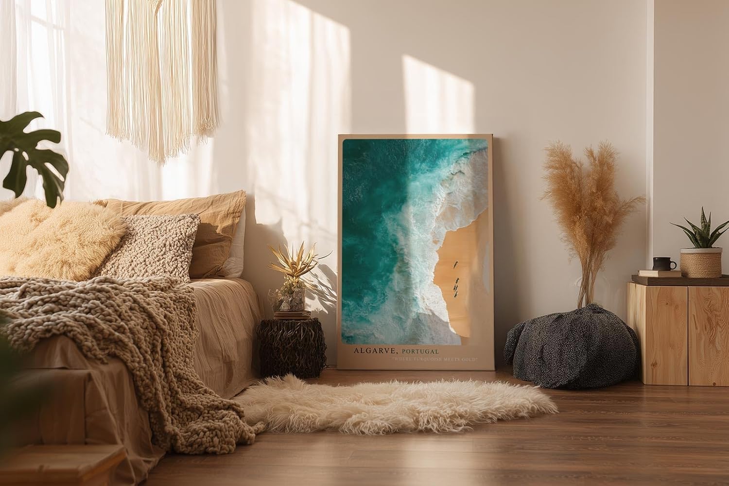 Paul Sinus Wandbild in 40x60cm Algarve Portugal – Luftaufnahme von Küste und Meer in Türkisund Goldtönen