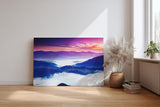 Sinus Art Wandbild 120x80cm Stimmungsvolle Bergsilhouette mit Nebelmeer im Tal und farbenprächtigem Himmel