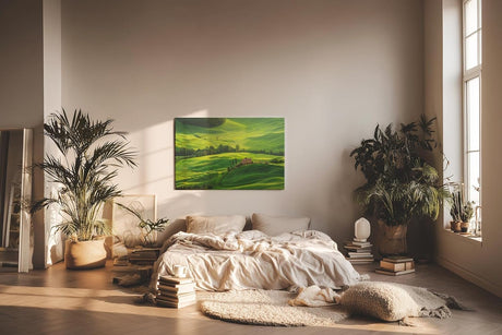 Sinus Art Wandbild 120x80cm Atemberaubende Landschaft der Toskana mit sanften Hügeln und typisch italienischer Architektur
