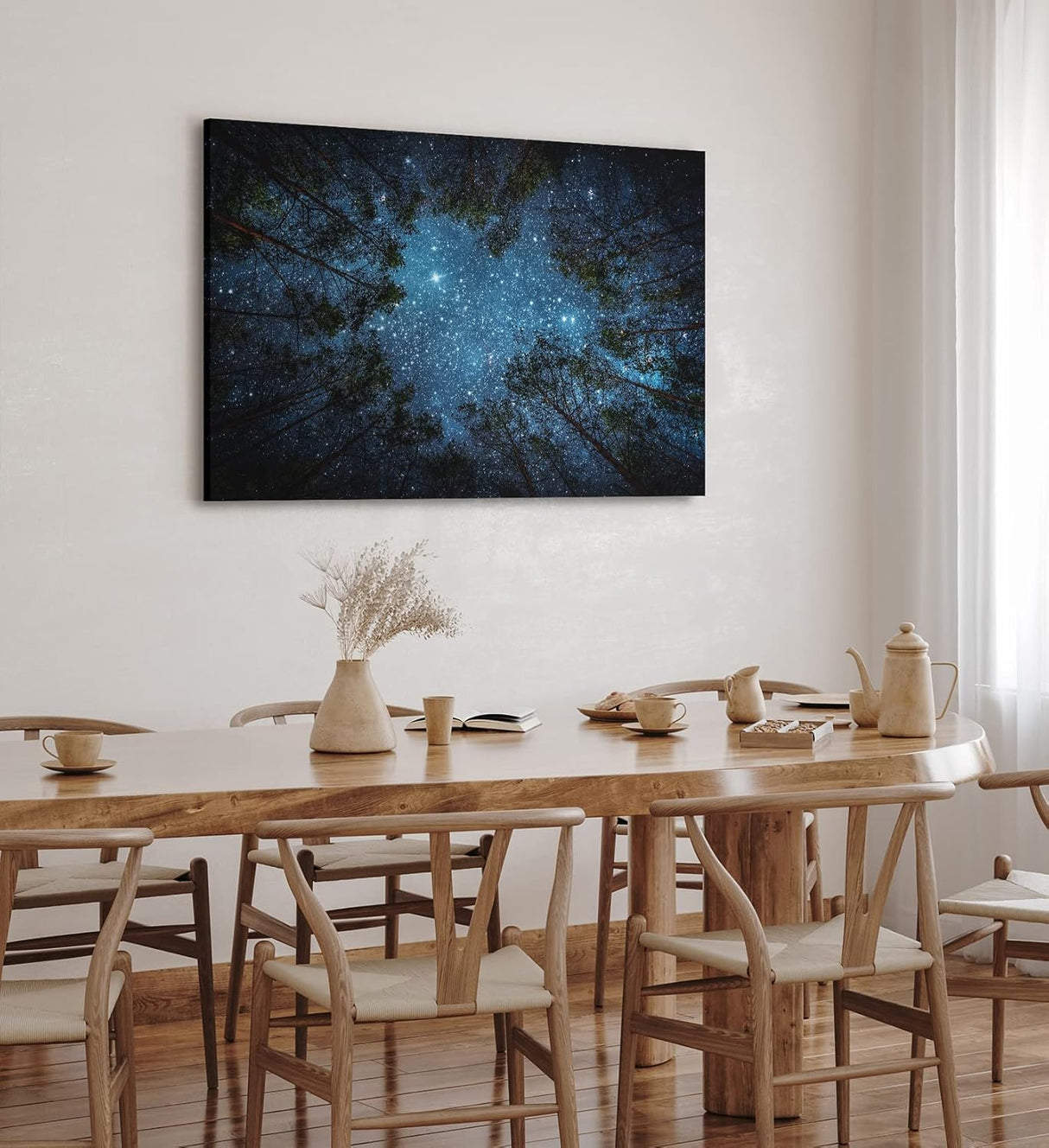 Wandbild 120x80cm Sternenhimmel Nacht Wald Bäume Baumkronen Milchstraße