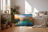 Sinus Art Wandbild 120x80cm Stimmungsvolles Bergmotiv mit Spiegelung im See und Sonnenaufgang für naturnahe Atmosphäre