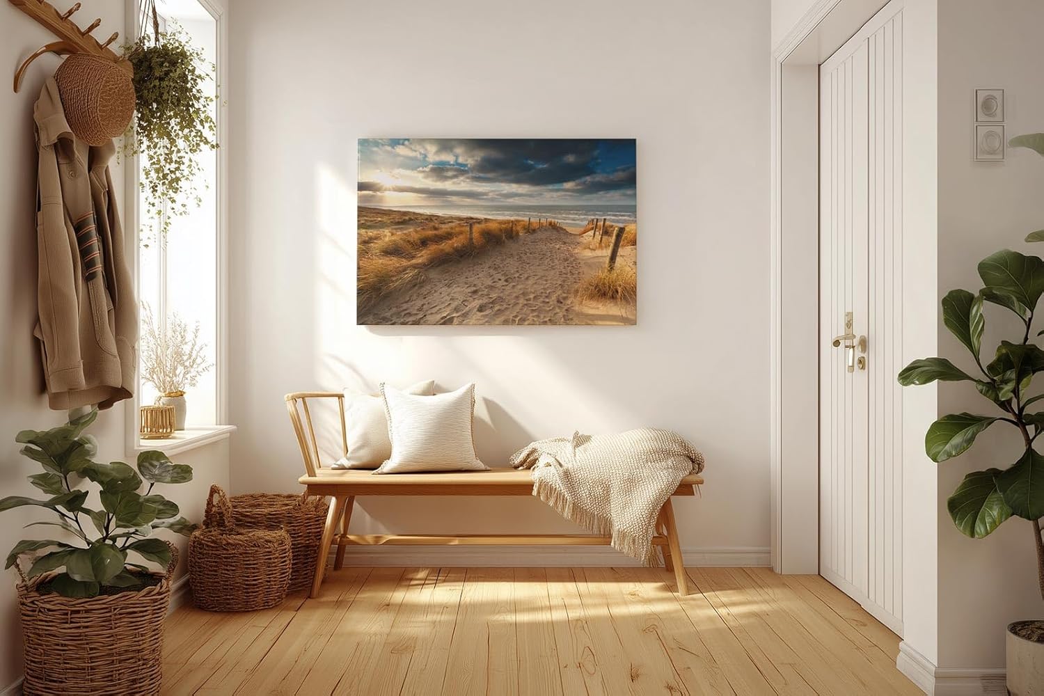 Sinus Art Wandbild 120x80cm Sandweg durch Dünen in goldener Abendstimmung für entspannte Raumwirkung