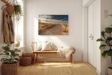 Sinus Art Wandbild 120x80cm Sandweg durch Dünen in goldener Abendstimmung für entspannte Raumwirkung