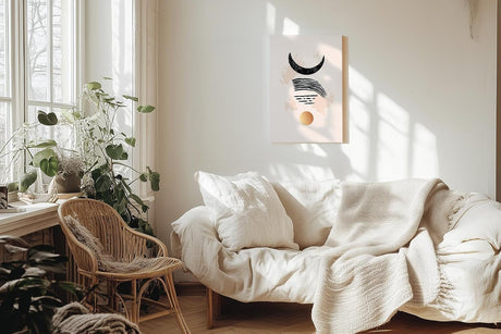 Paul Sinus 60x90cm Wandbild, Magische Komposition in Fokusgeometrie – Halbmond, Linien und Goldpunkt als Symbolik