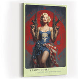 Paul Sinus Wandbild in 40x60cm Marilyn Monroe mit Gewehren und US-Flagge – glamouröses Pop-Art-Motiv mit rebellischer Note
