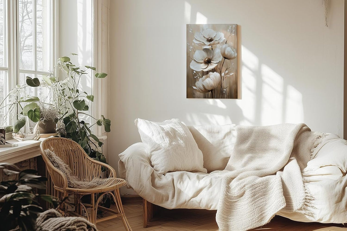 Paul Sinus 60x90cm Wandbild Blütenpracht in Beige – Florale Meisterkunst mit ausdrucksstarker Blume