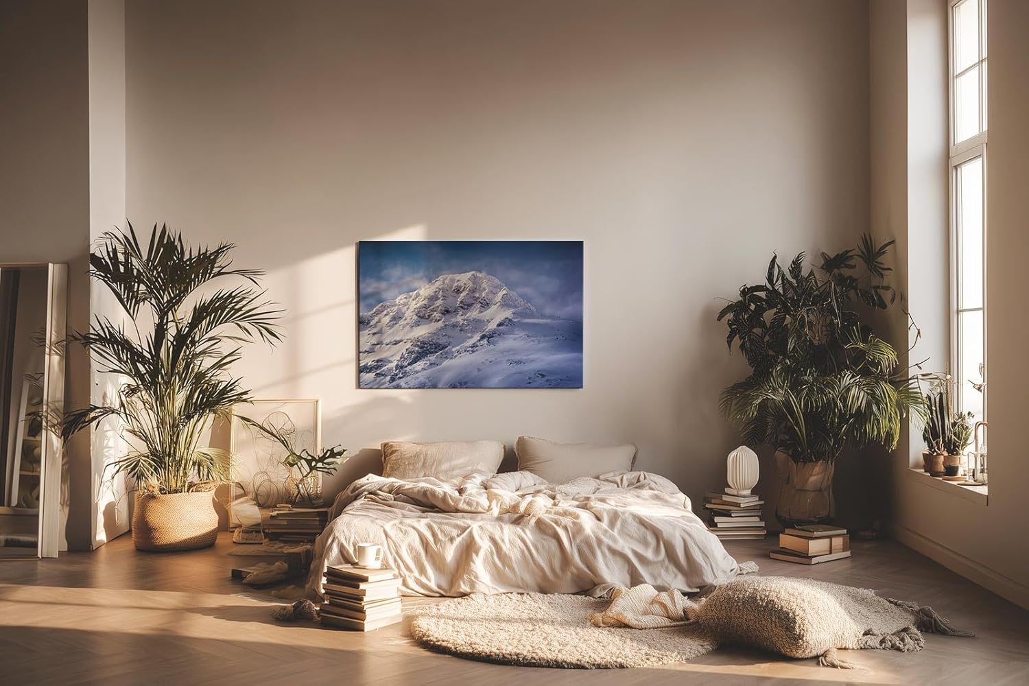 Sinus Art Wandbild 120x80cm Imposanter Schneegipfel unter blauem Himmel mit Licht- und Schattenspiel