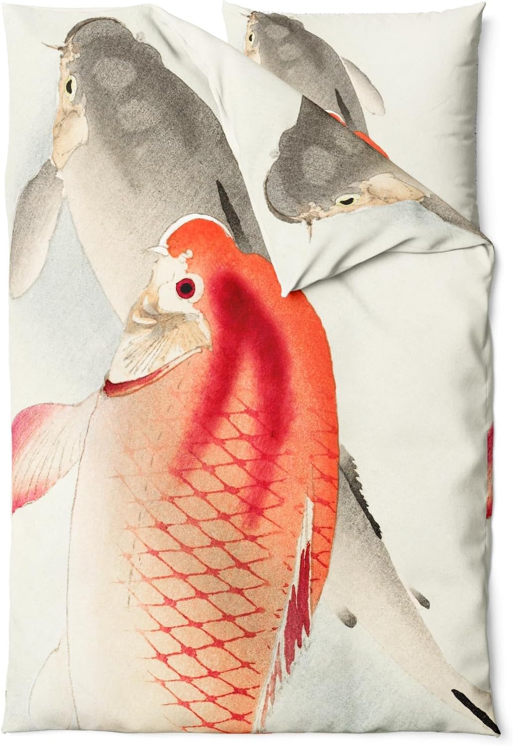 Sinus Art Bettwäsche 135x200 cm + 80x80 cm – Koi-Fisch Design auf cremefarbenem Grund – Mikrofaser – weich, atmungsaktiv & pflegeleicht