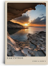 Paul Sinus Leinwandbild 80x120cm Leinwandbild Zakynthos Griechenland Sonnenuntergang Küstenlandschaft Meeresblick Naturidylle Felsen Höhle Romantik