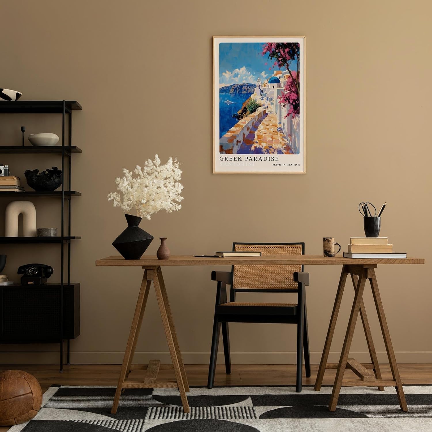 Paul Sinus Leinwandbild 60x90cm Greek Paradise – Santorini, Griechenland, Küste, Blau, Weiß, Architektur, Insel, Meer, Sonne, Urlaub, Kykladen
